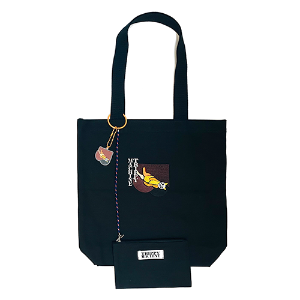 CHEEKY CAT EMBROIDERY ECO BAG BLACK